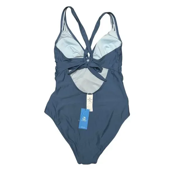 Cupshe Blue One Piece Swimsuit Ruched Cutout Back Size M NWT - Picture 6 of 10